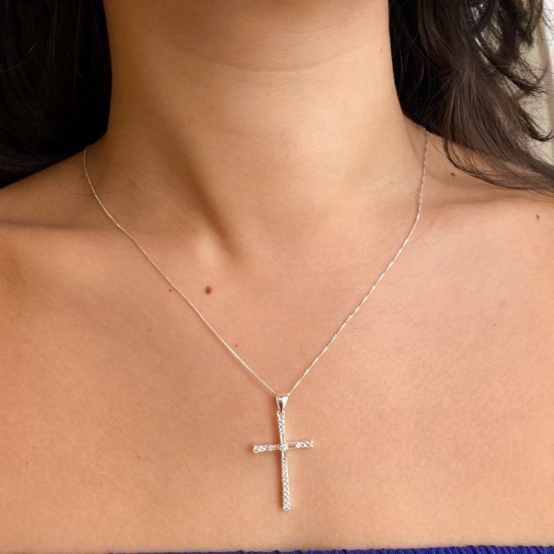 Colar Prata925 Cruz Cravejada Grande