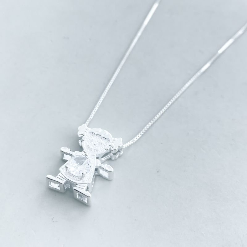 Colar Prata925 PG Menina com Pedra Zircônia