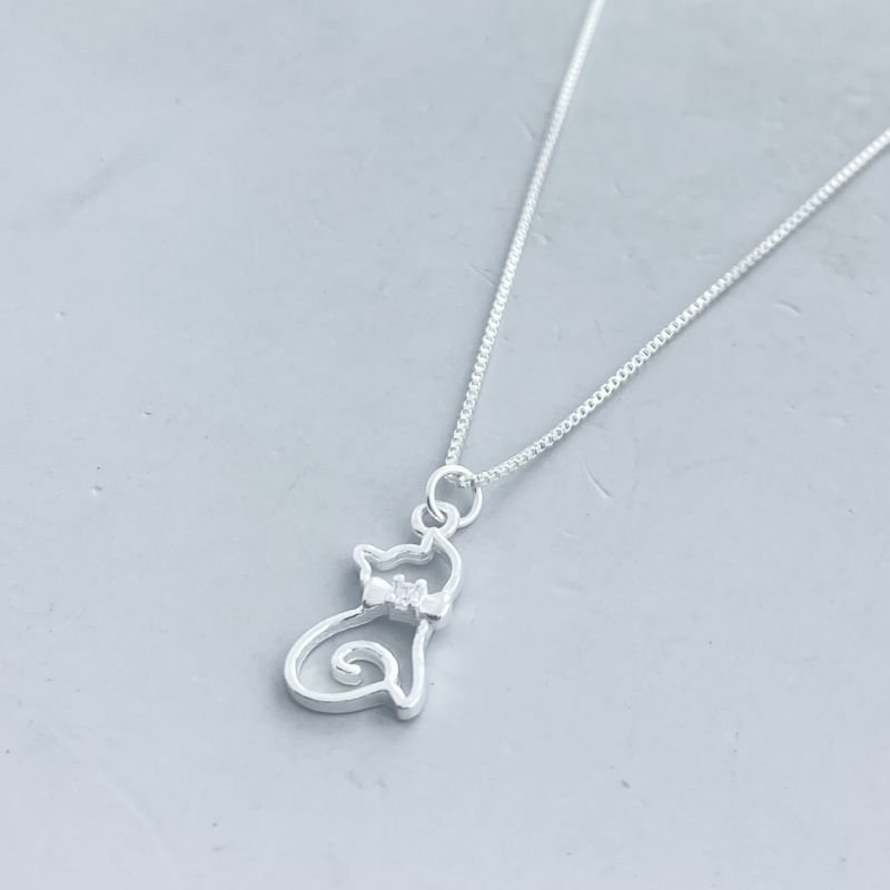 Colar Prata925 Vazado Gato Pedra