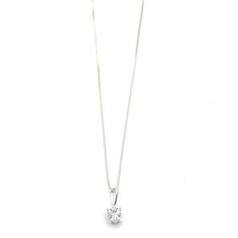 Colar Prata925 Zircônia Coração 3D 4 Garras