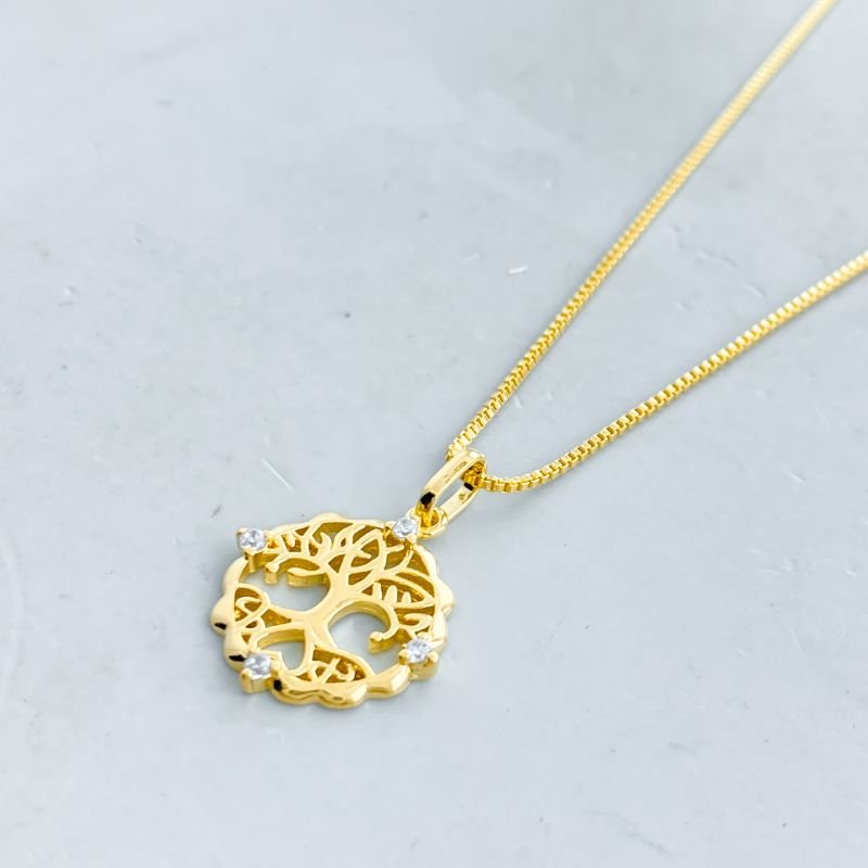 Colar Semijoia Arvore Da Vida Redondo Vazado 4 Périnhas