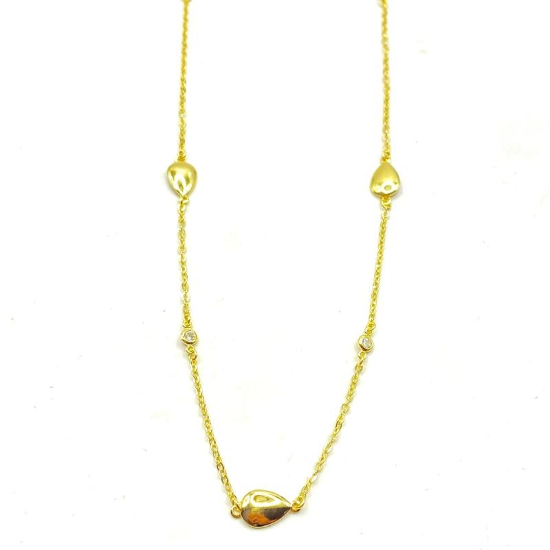 Colar Semijoia Choker com 3 Gotas Lisas com 2 Pedrinhas