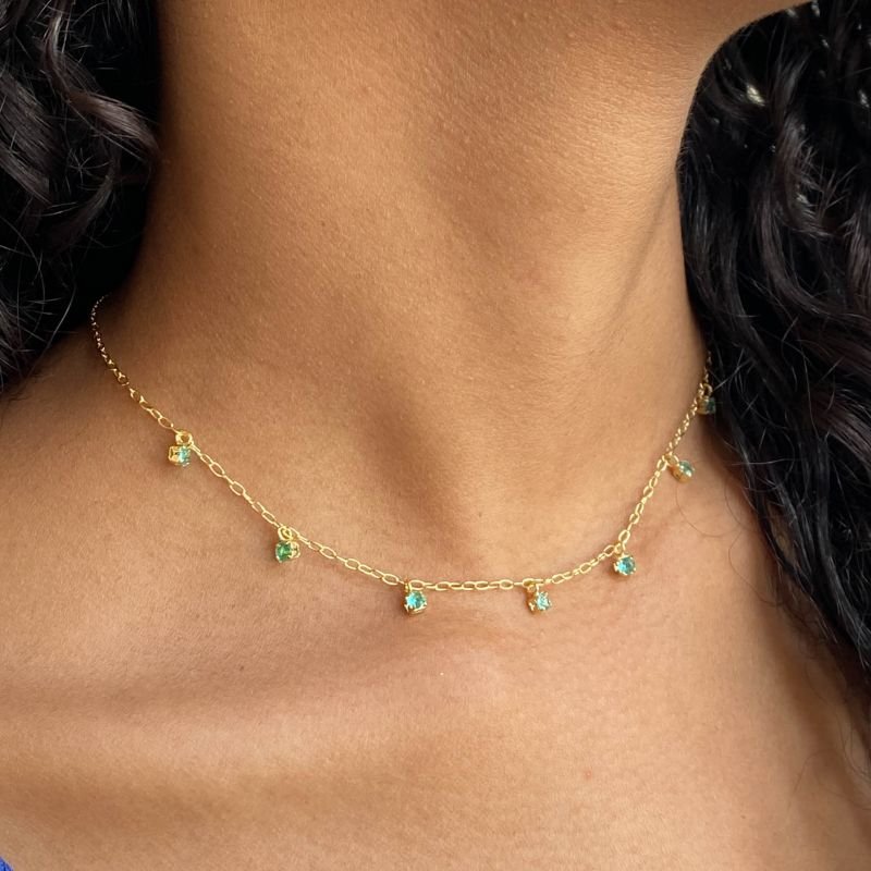 Colar Semijoia Choker com Pedrinhas e Extensor