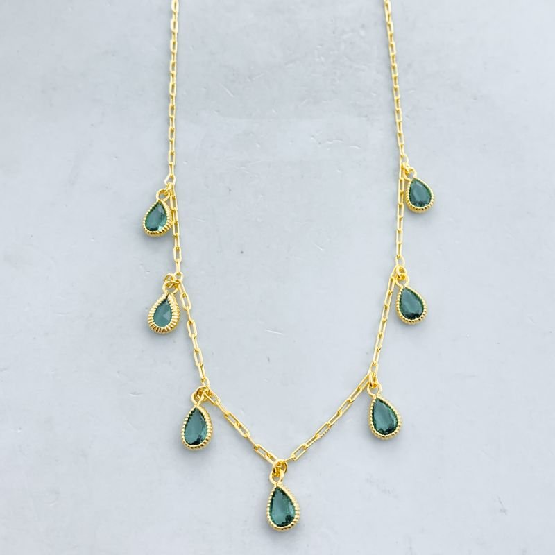 Colar Semijoia Choker Pedra com 7 Gotas