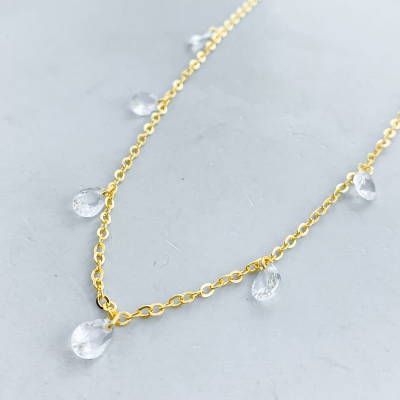 Colar Semijoia Choker Pedrinhas com 7 Gotas com 10cm de Alongador