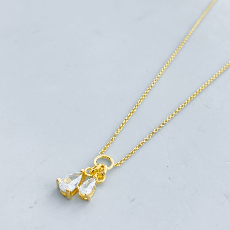 Colar Semijoia com 2 Pedras Gotas Maior e Menor