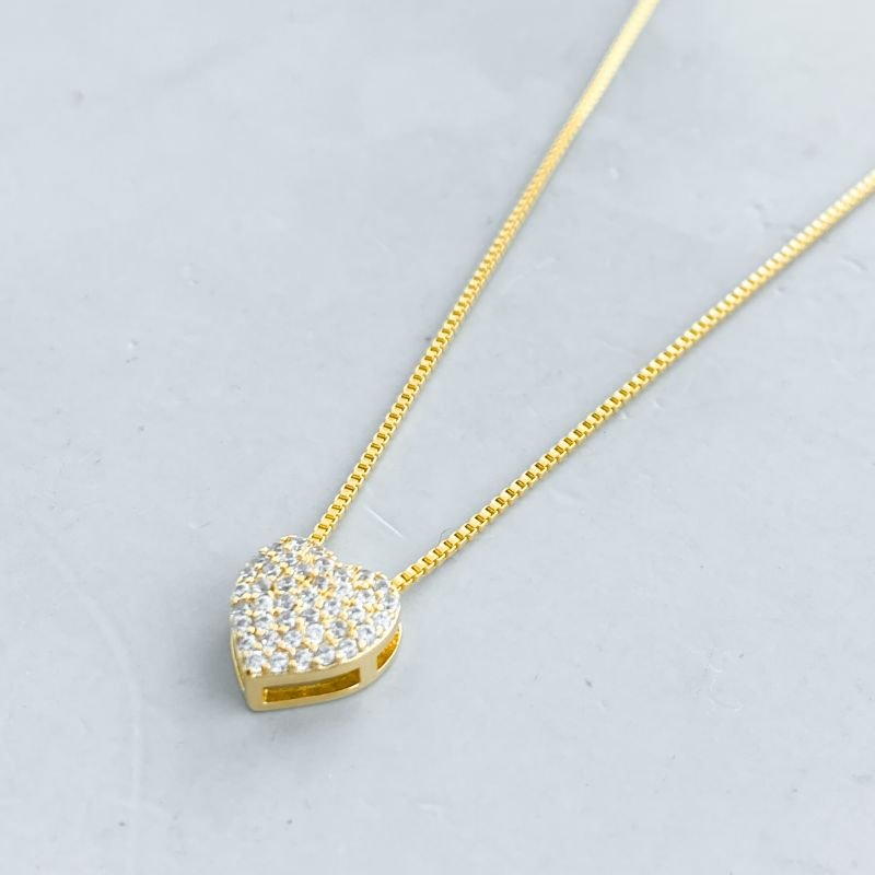 Colar Semijoia Coração Cravejado 3D