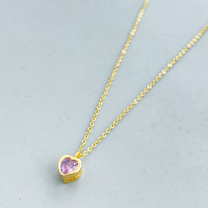 Colar Semijoia Coração Zircônia3d Pequeno 5mm Delicado