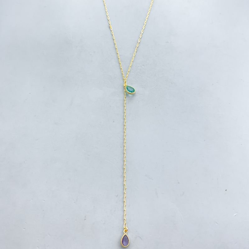 Colar Semijoia Gravatinha Pedra com 2 Gotas