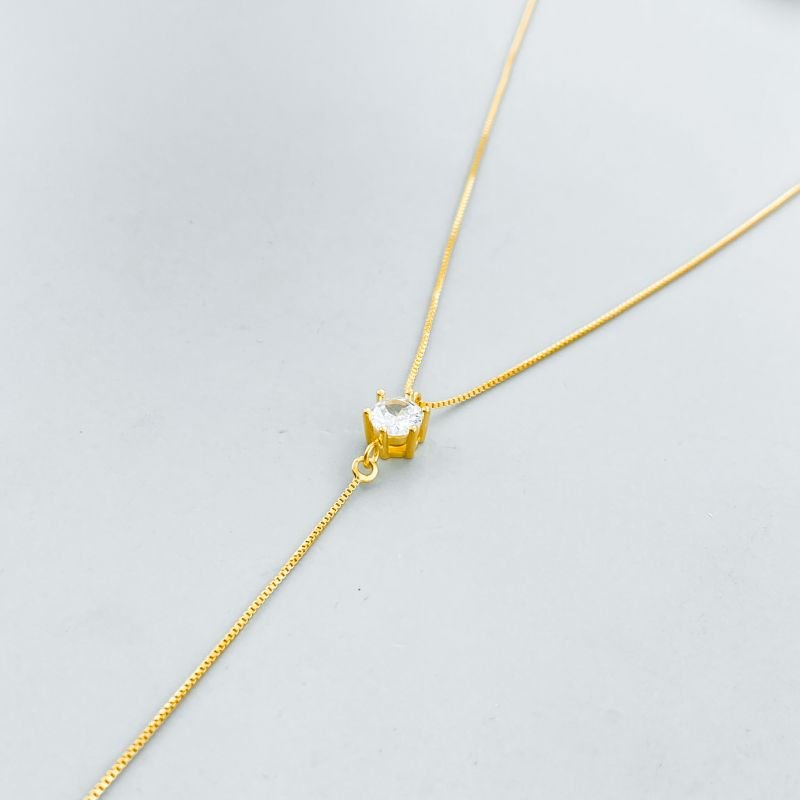 Colar Semijoia Gravatinha Ponto de Luz com 2 Pedras Zircônias Delicado Minimalista