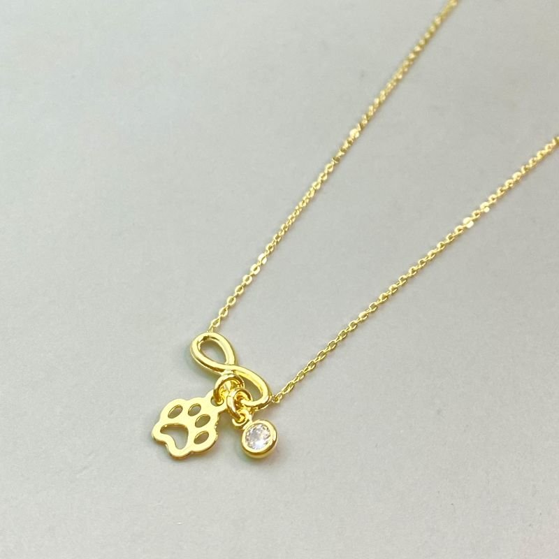 Colar Semijoia Infinito Patinha Vazada com 1 Pedrinha Zircônia Delicado