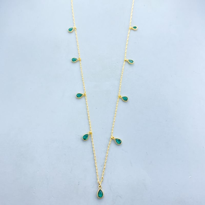 Colar Semijoia Longo Pedras com 9 Gotas