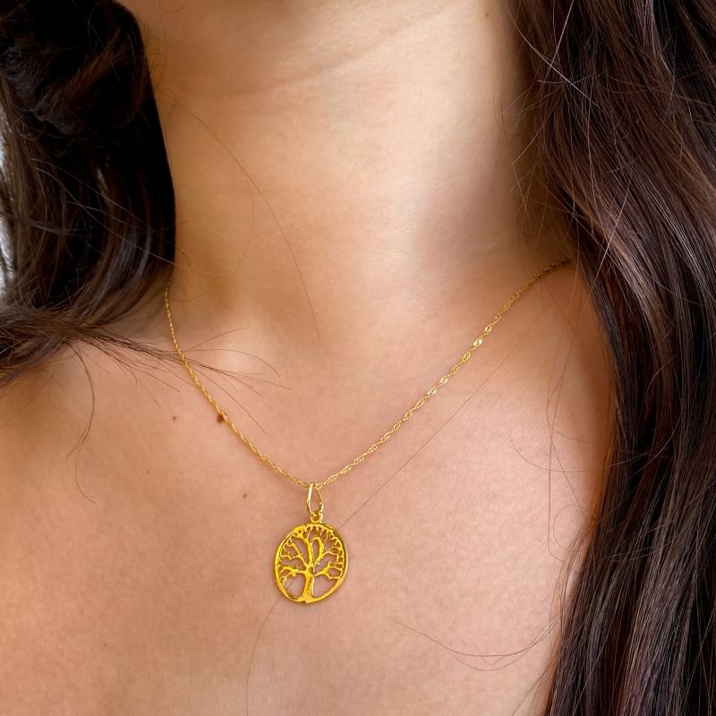 Colar Semijoia Medalha Arvore da Aida Vazada Singapura