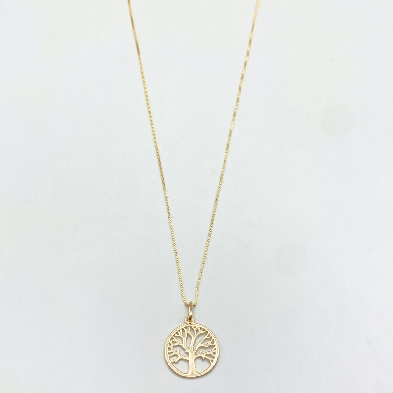 Colar Semijoia Medalha Árvore da Vida Vazada Delicado