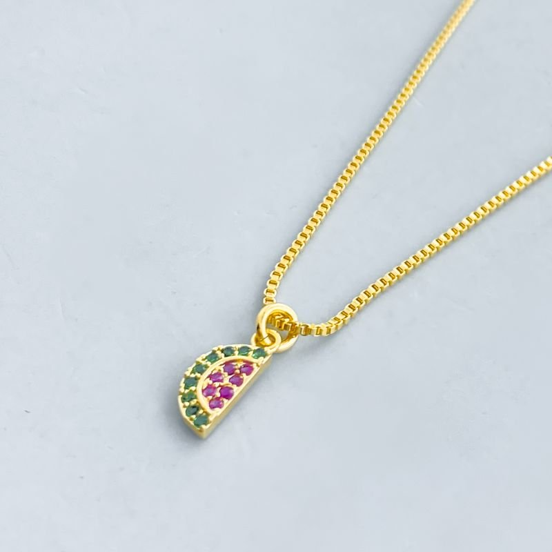 Colar Semijoia Melancia Cravejada