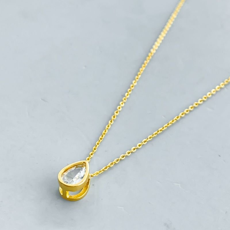 Colar Semijoia Pedra Gota Borda Lisa Mini Elos Português