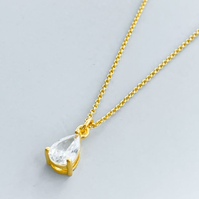 Colar Semijoia Pedra Gota com 3 Garras Mini Elos Português