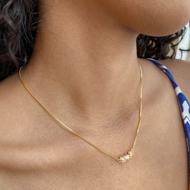 Colar Semijoia Pedra Quadrada Gota e Redonda