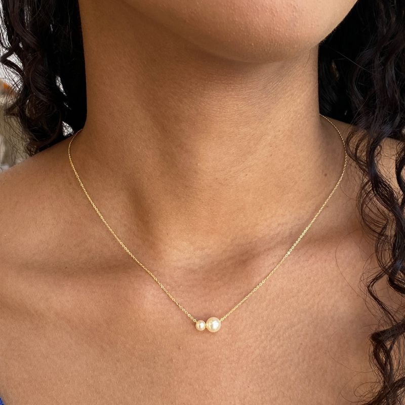 Colar Semijoia Pingente Pérola Maior e Menor