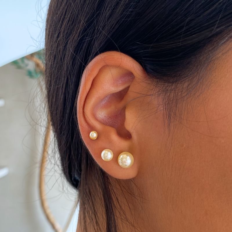 Combo Cartela Brinco Semijoia Kit com 3 Pequeno Pérola