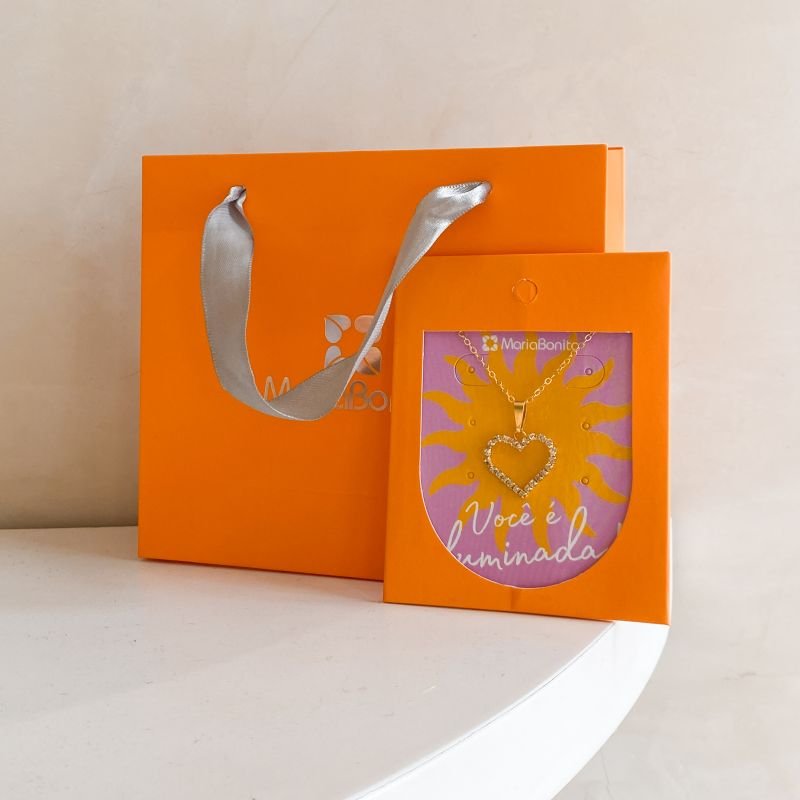 Combo Cartela Colar Banho Diamante Coração Vazado Strass