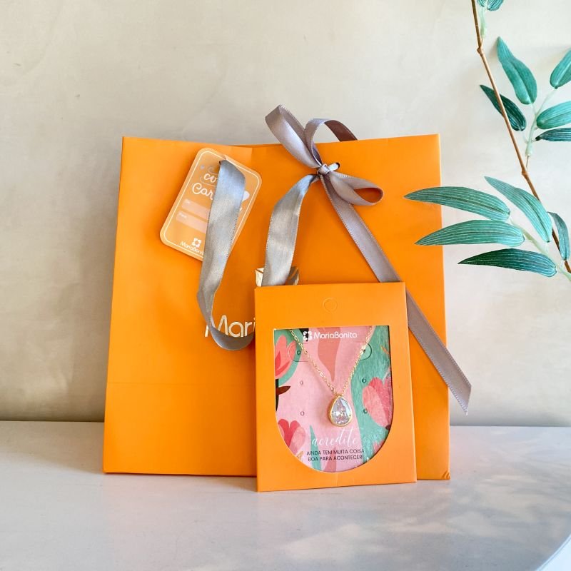 Combo Cartela Colar Banho Diamante Delicado Pedra Gota Média