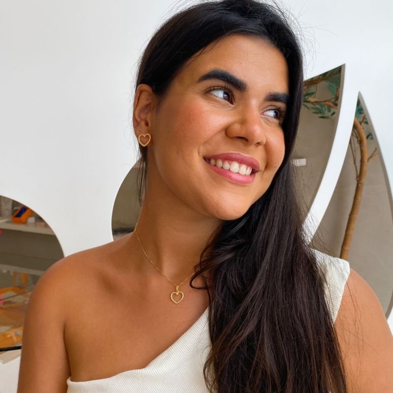 Combo Cartela Conjunto Semijoia Pequeno Vazado Coração Torcido