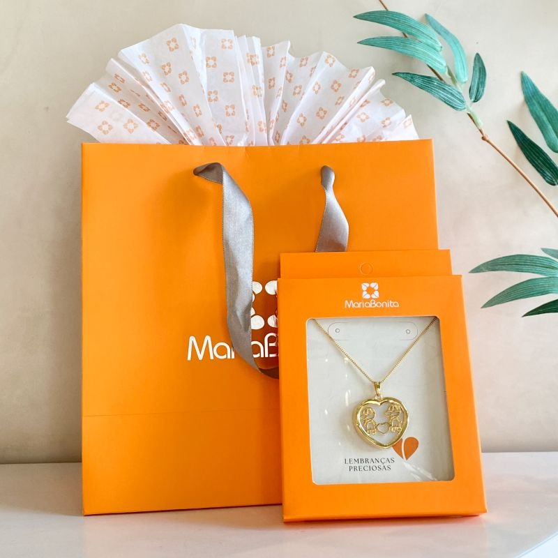 Combo Colar Banho Diamante Coração com 2 Meninos