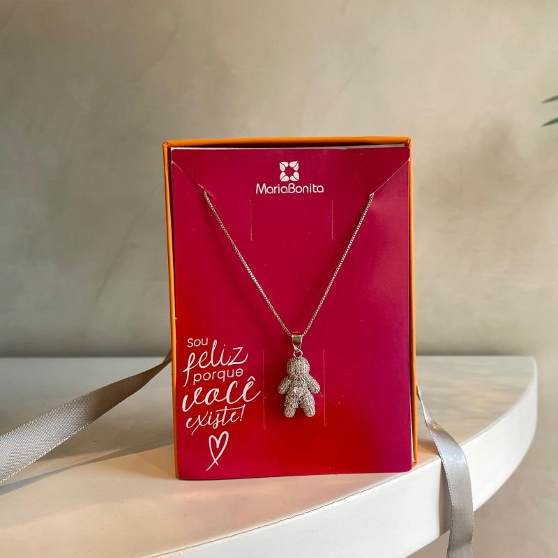 Combo Colar Banho Diamante Menino Cravejado Pedra Coração