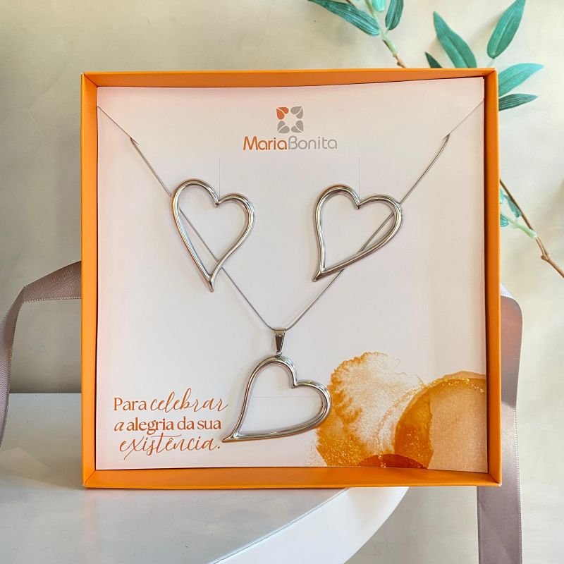 Combo Conjunto Aço Inox Coração Vazado Grande