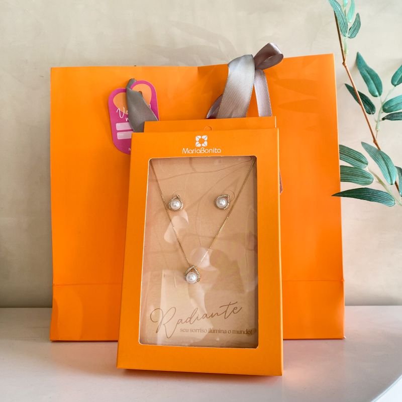 Combo Conjunto Banho Diamante Delicado Gota Cravejada com Pérola