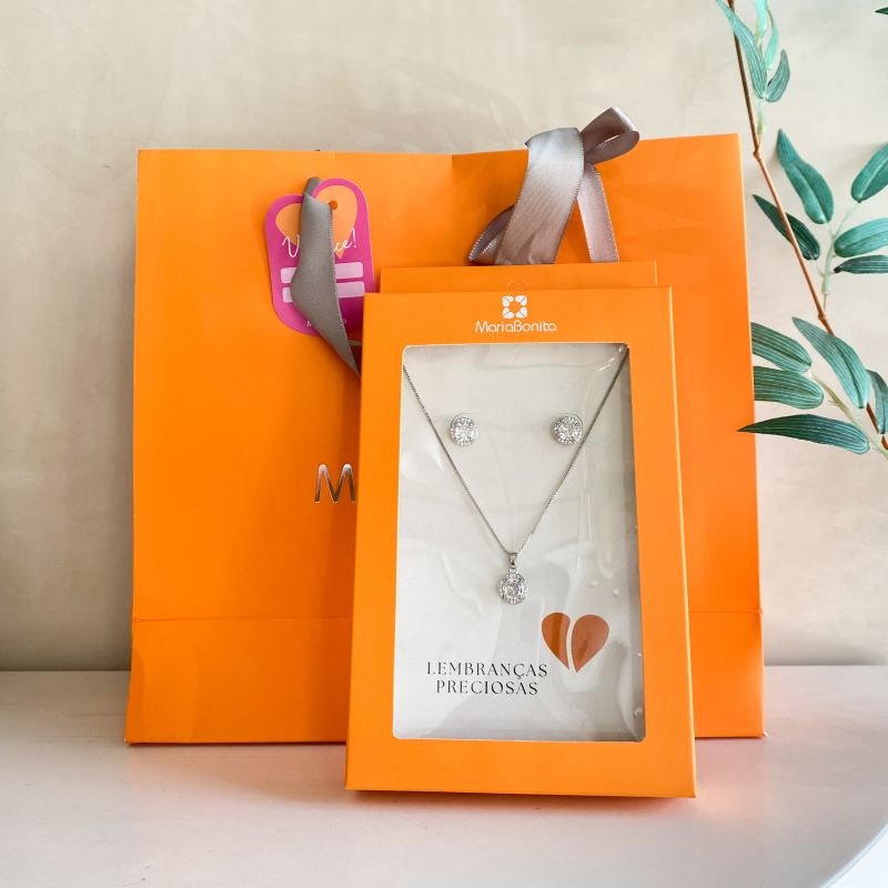 Combo Conjunto Banho Diamante Delicado Pedra Redonda Borda Cravejada