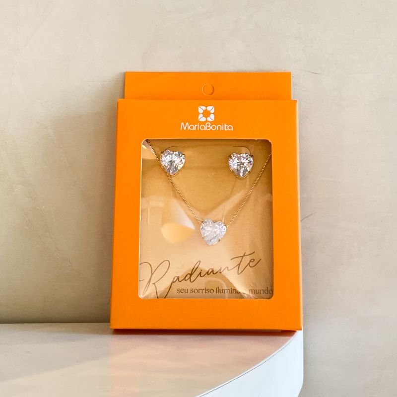 Combo Conjunto Banho Diamante Pedra Coração com 4 Garras