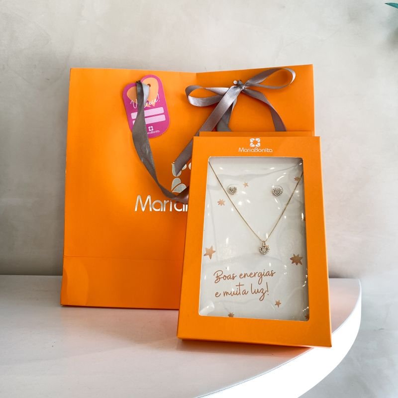 Combo Conjunto Folheado Delicado Coração Cravejado Pequeno