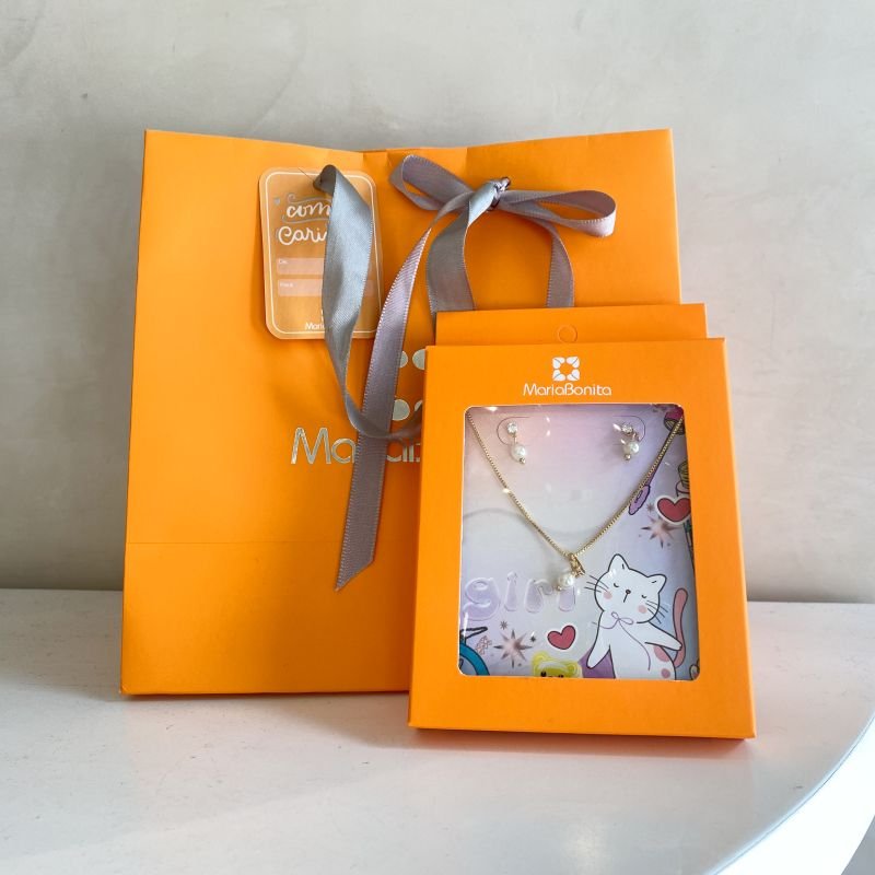 Combo Conjunto Folheado Delicado Pêndulo Pérola Base Pedrinha