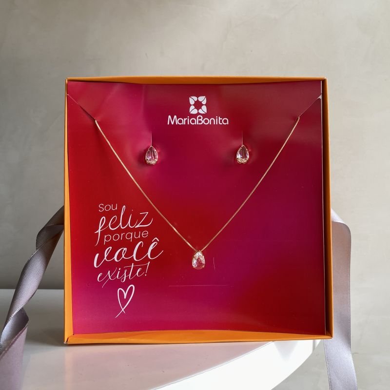 Combo Conjunto Folheado Pedra Gota com 4 Garras