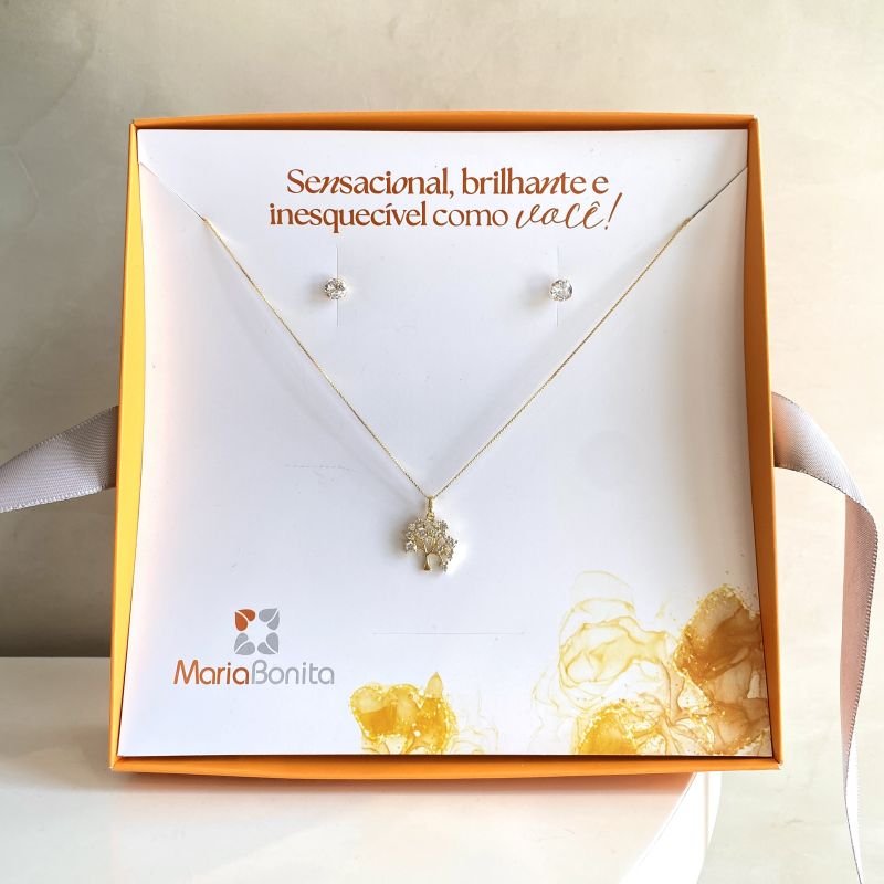 Combo Conjunto Semijoia Árvore da Vida Zircônias