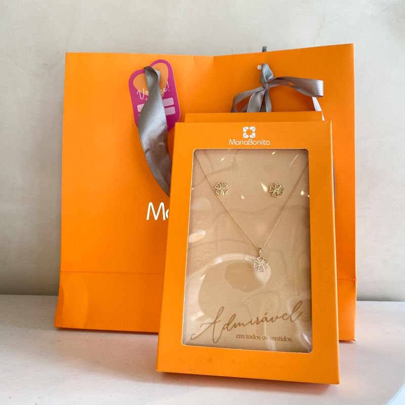 Combo Conjunto Semijoia Delicado Trevo Vazado