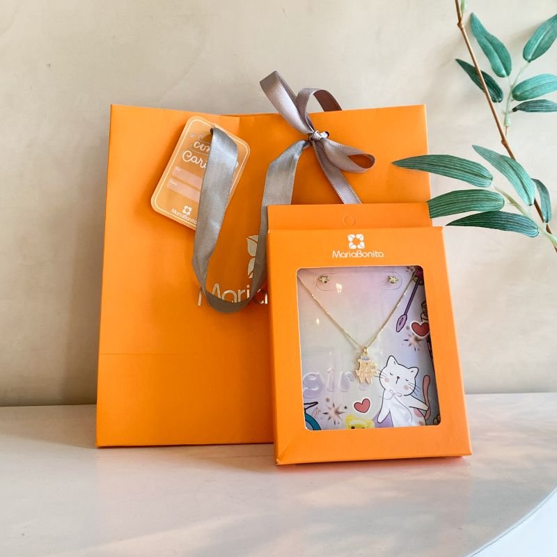 Combo Conjunto Semijoia Urso Bailarina com Coroa Estrela Glitter