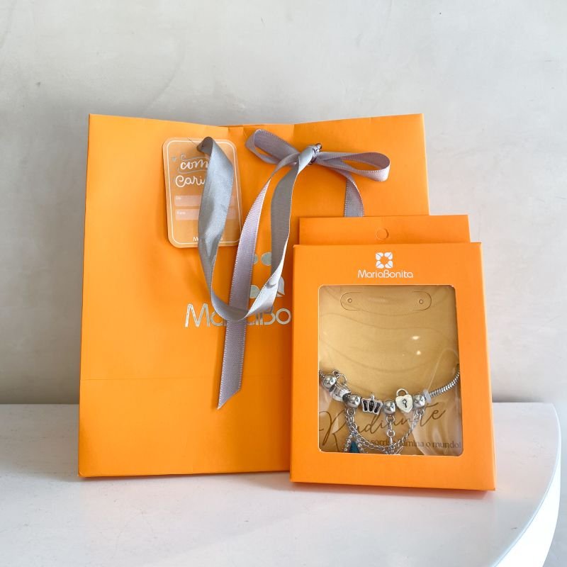 Combo Pulseira Banho Diamante com Berloques Pedra Gota Borboleta e Boca