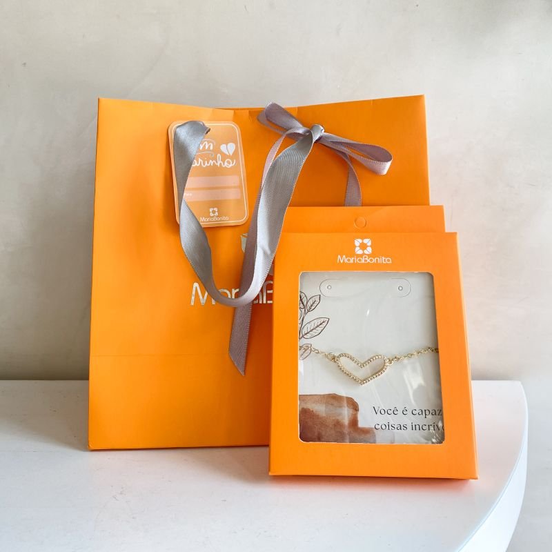 Combo Pulseira Banho Diamante Delicada Coração Vazado Cravejado