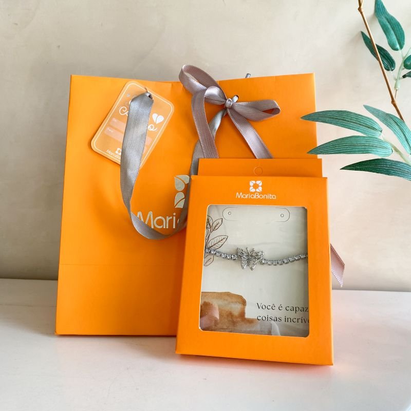 Combo Pulseira Banho Diamante Riviera e Borboleta Cravejada Baguetes