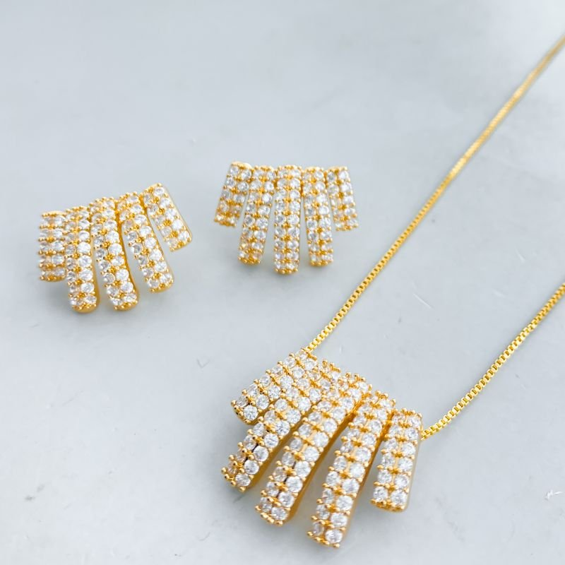 Conjunto Banho Diamante Cravejado com 5 Aros