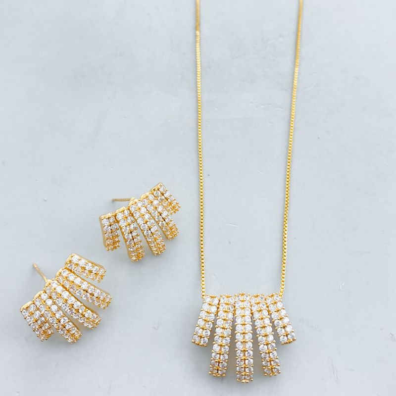 Conjunto Banho Diamante Cravejado com 5 Aros
