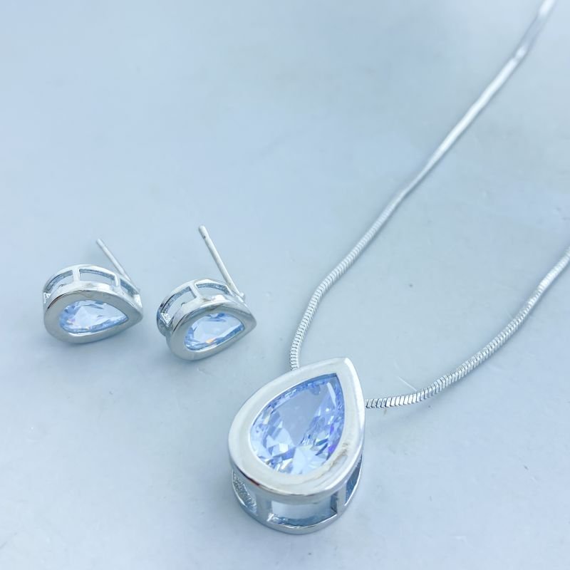 Conjunto Banho Diamante Delicado Pedra Gota Borda Lisa