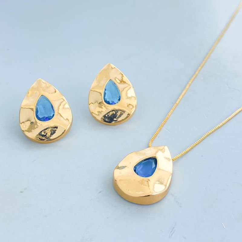 Conjunto Banho Diamante Liso Gota Ondulada Meio Pedra