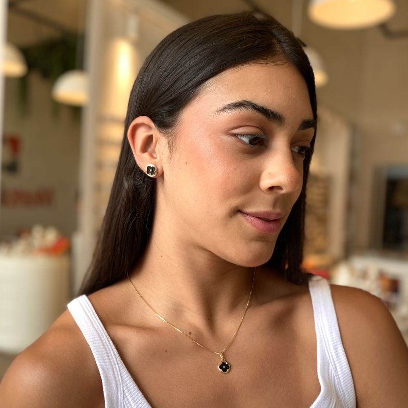 Conjunto Folheado Redondo Inspiração Van Cleef Trevo Resinado