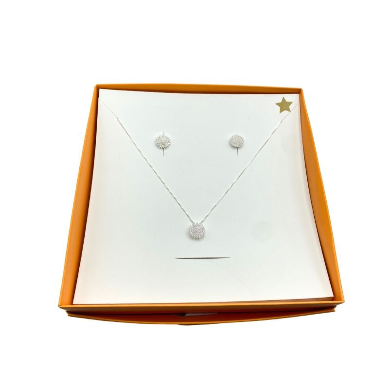 Conjunto Prata925 Redondo Flor Cravejado
