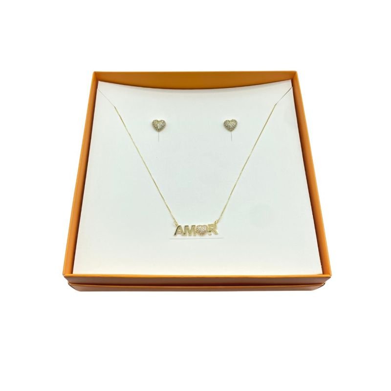 Conjunto Semijoia Amor Coração Cravejado Zircônia