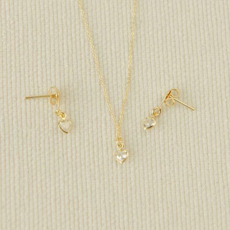Conjunto semijoia zircônia coração pequeno